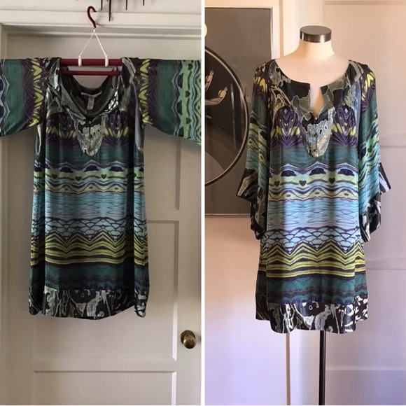 ￼￼ Diane Von Furstenberg Tabalah Silk Caftan Mod Runway Tunic Dress Size 8 - Picture 2 of 4